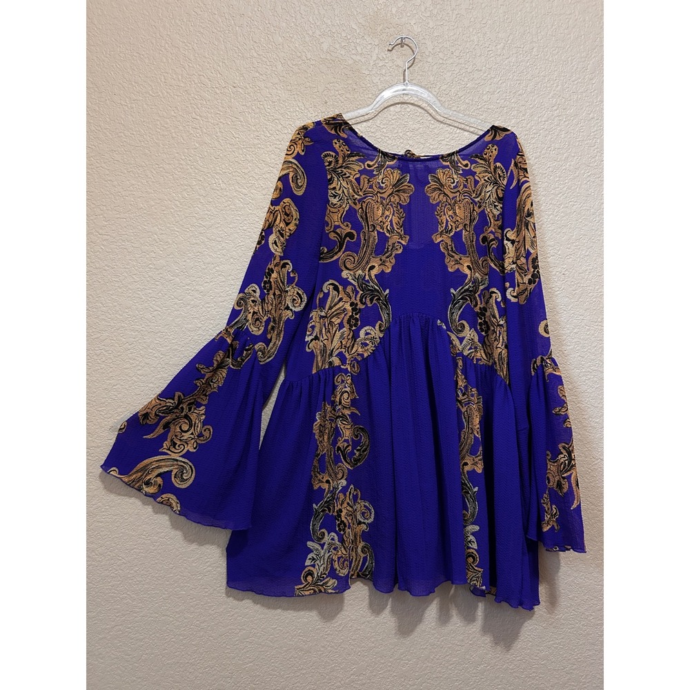 Free People Medium Intimately Tunic Blue Gold Baroque flare Boho Medieval fairy